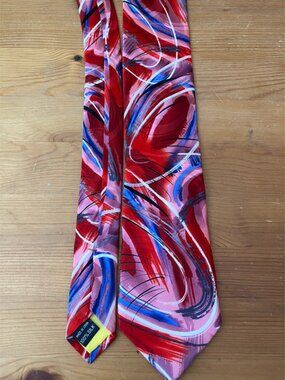GARCIA Men's tie Butterfly trap Collection 63 Silk Hand made Red Pink Blue